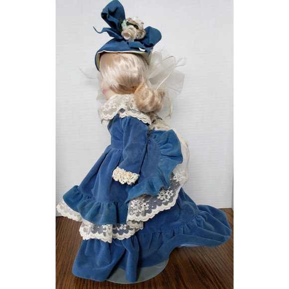 Blonde Haired Blue Eyed Girl in Blue Outfit 18 Inch Porcelain Doll - Picture 2 of 7